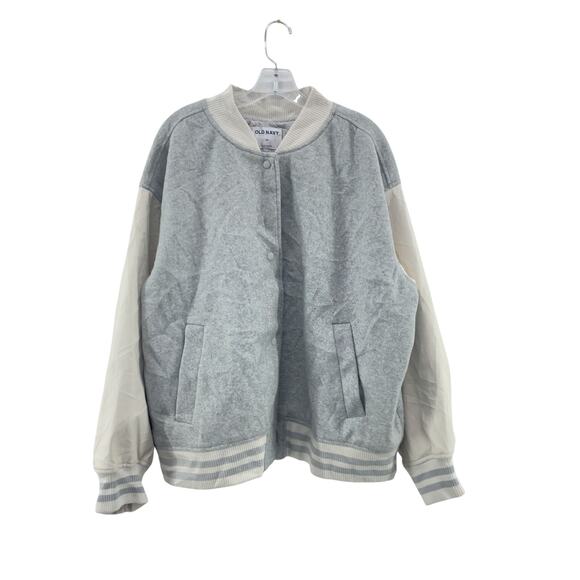 Old Navy Plus Size 2X Women's Heather Gray & White Snap Button Varsity Jacket - Picture 1 of 5